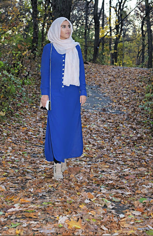 Blue Buttoned Long Top