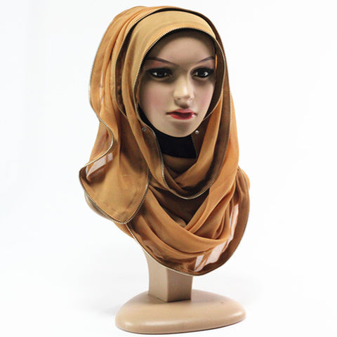 Gold  Chiffon Zipper Hijab